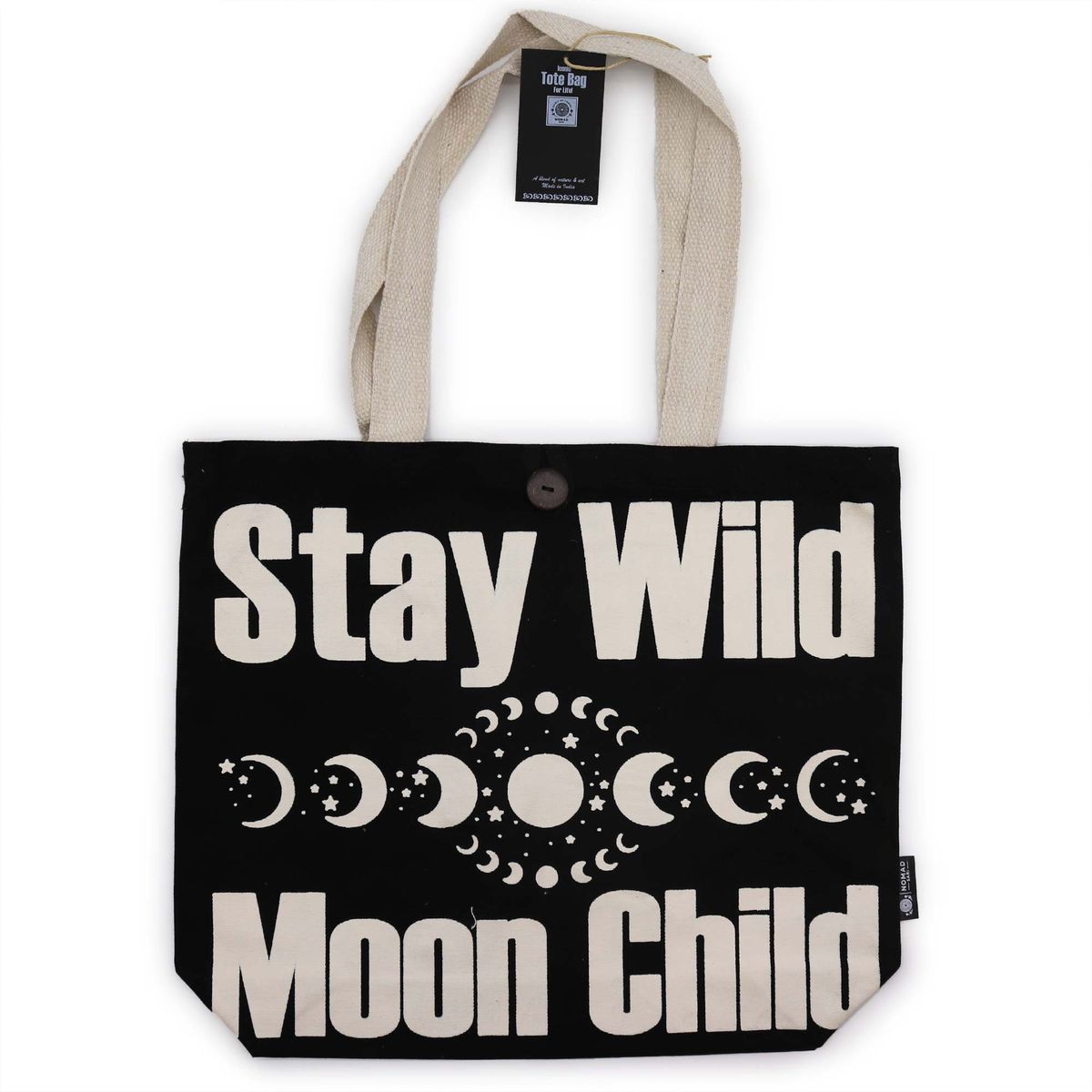 Bolsa Básica Icónica - Mantém-te selvagem, menino com ânimo - Preto natural 10 oz (36 x 43 x 10 cm)