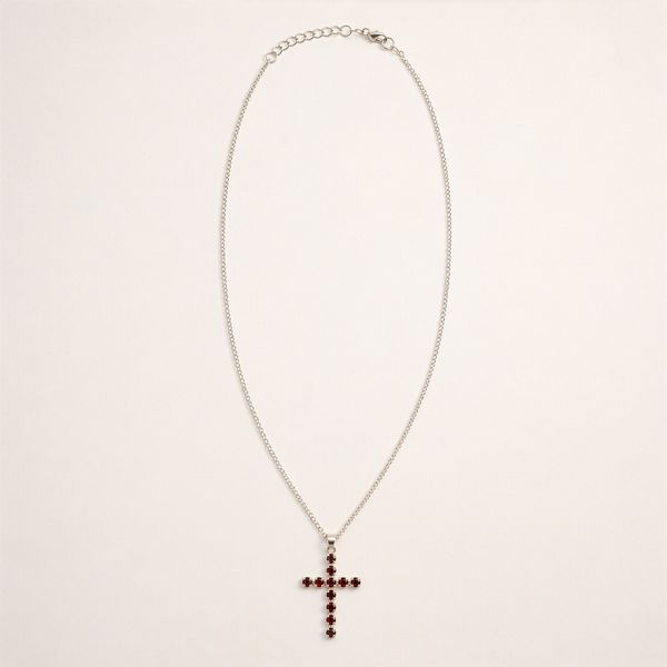 Colgante devocional de la India - bañado en plata (cadena de 45 cm) - crucifijo de granate