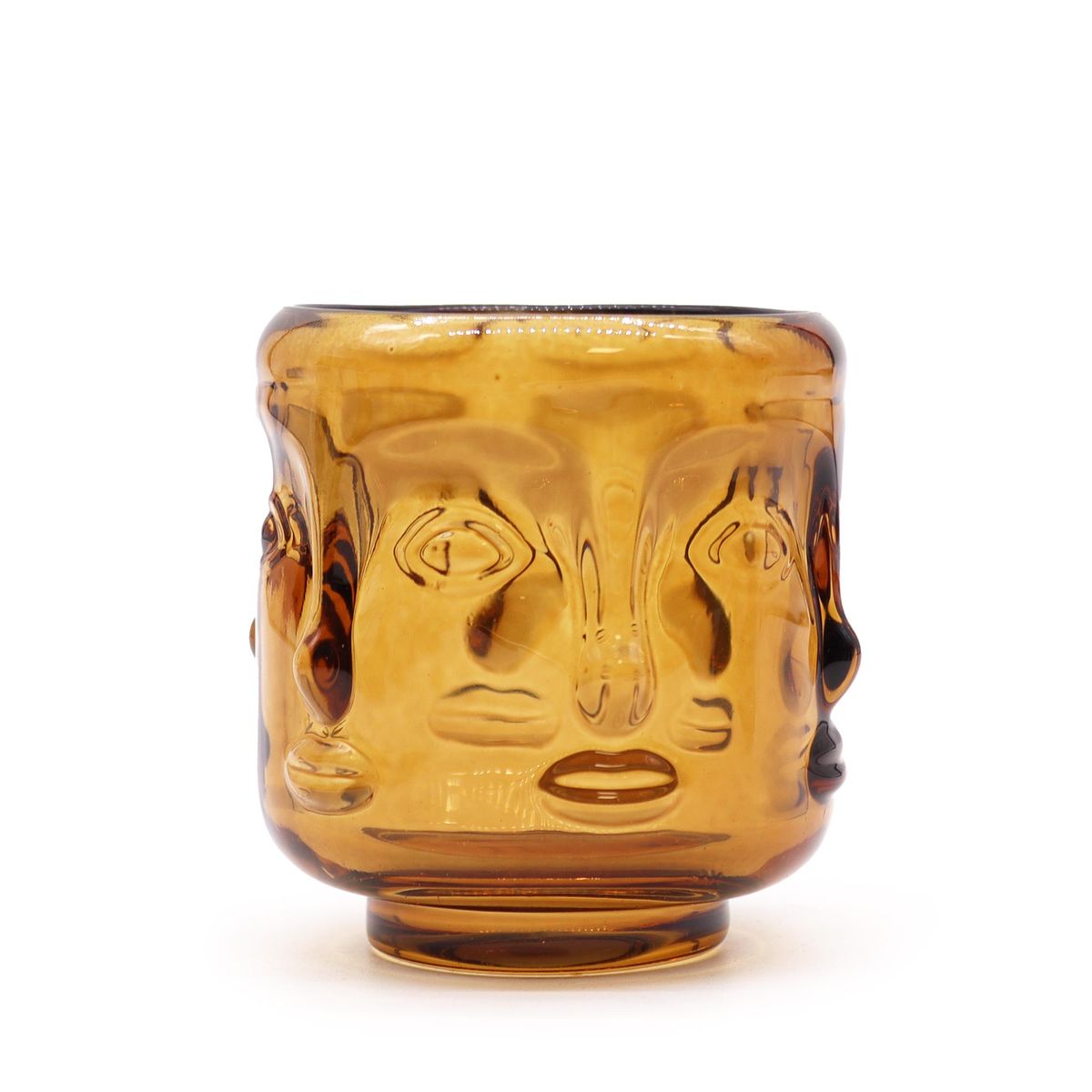 Pote de vela com rostos de Buda - Âmbar antigo