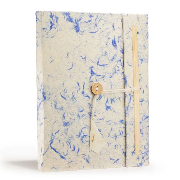 Cuaderno de algodón azul mixto Lokta grande (21x15cm) - 45 hojas - incluye marcador