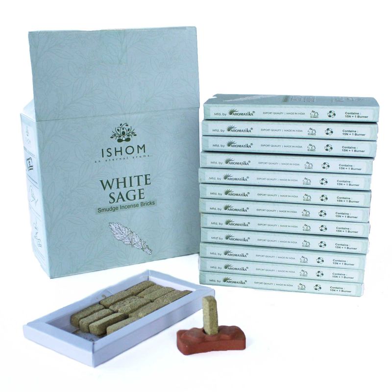 Pack de 15 Briques d'Encens Naturel et Brûleur - Sauge Blanche