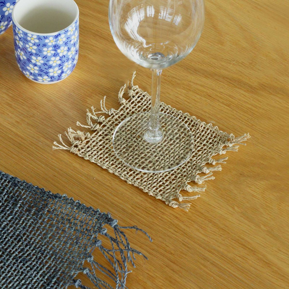 Conjunto de 4 Bases para Copos com Franjas Natural - Natural