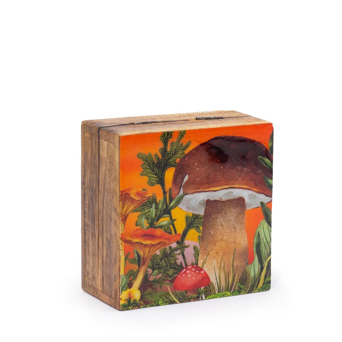 Caixa quadrada esmaltada pequena 10x10x4,2 cm - Cogumelo granada