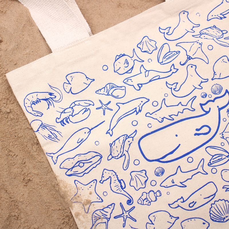 Голяма памучна торба за пазаруване - 38x42 см - Sea Life - 10 унции