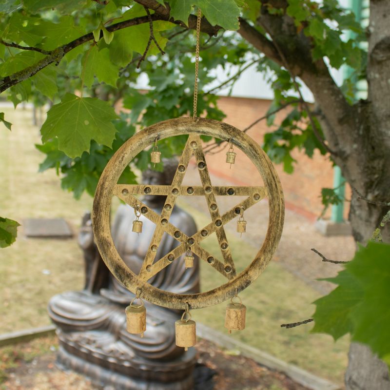 Indian Chimes - Iron Pentagram with Cow Bells - 25x49cm