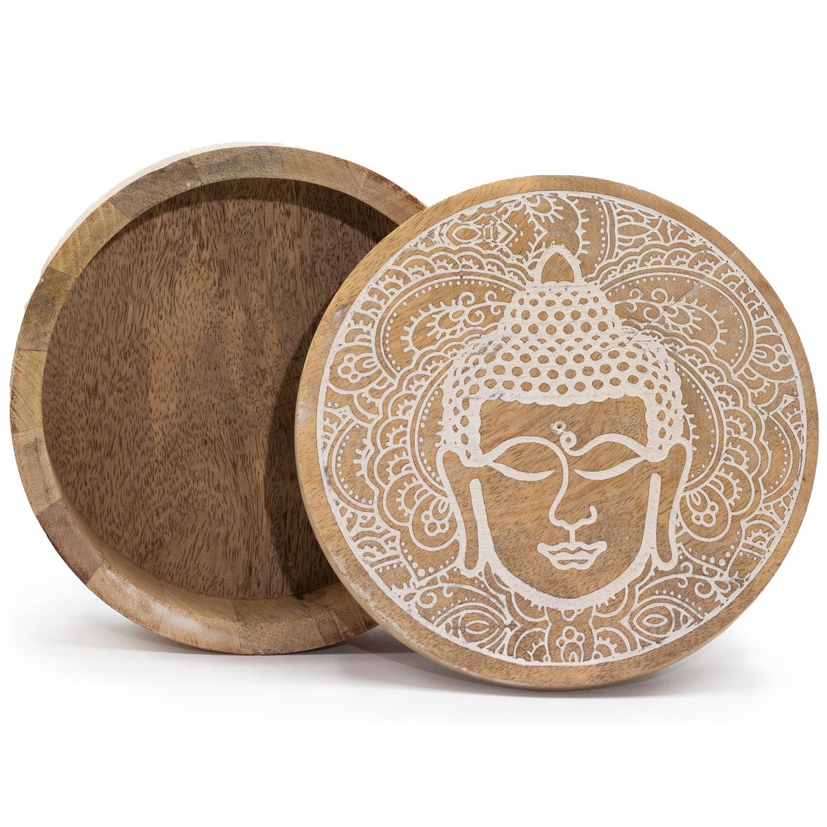 Caixa redonda grande 17,5x7,5 cm - Rosto de Buda Branco