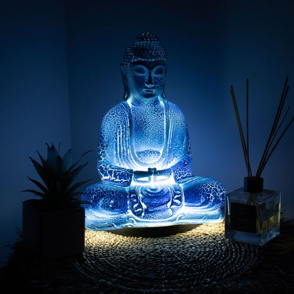 Meditačné Tienidlo s Budhom - Belaso Modré - Oválny Podstavec