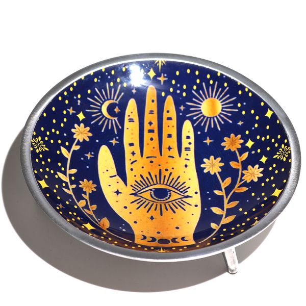 Assiette d'offrande émaillée à trois pieds – Hamsa Bleu