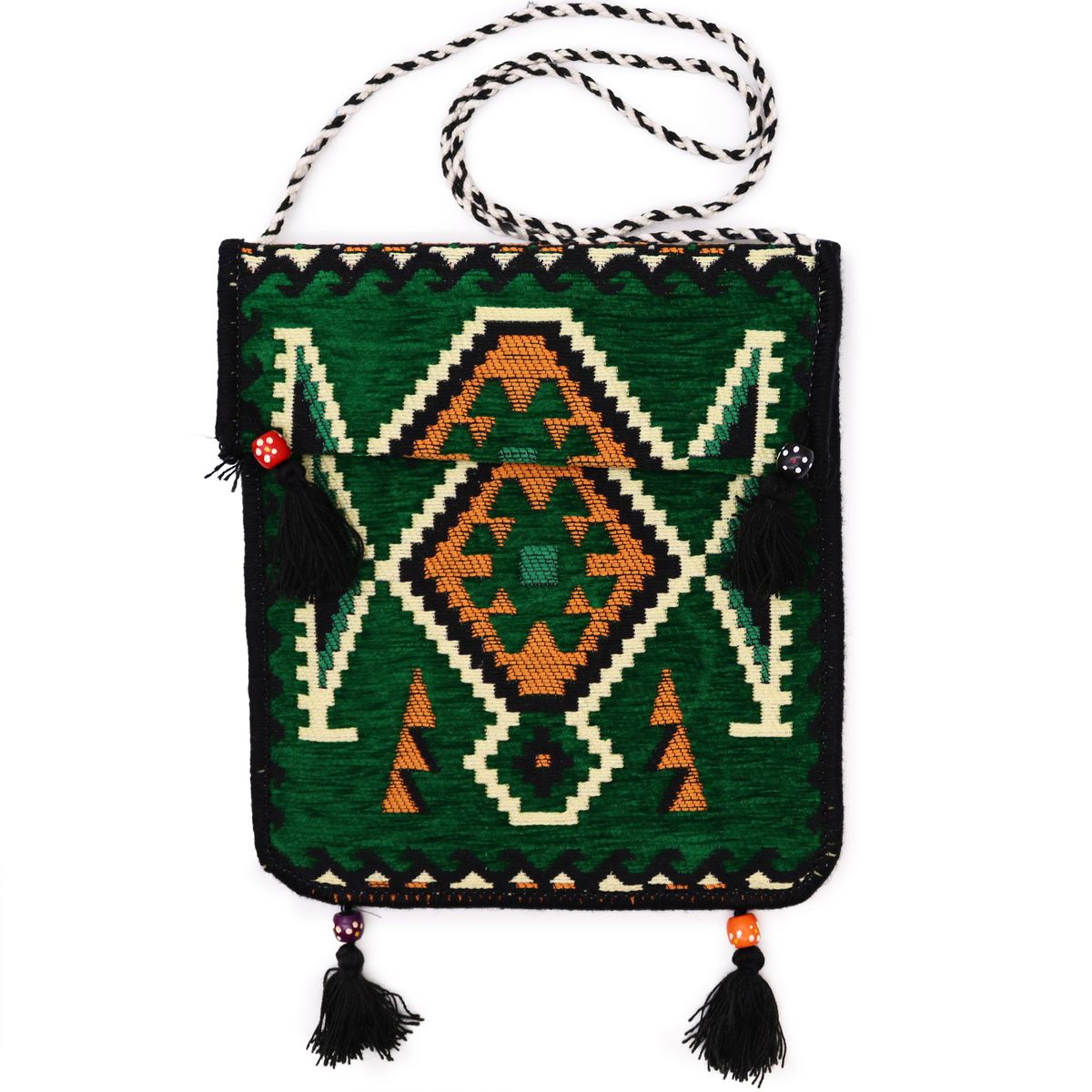 Mala a tiracolo de festa Kilim verde esmeralda