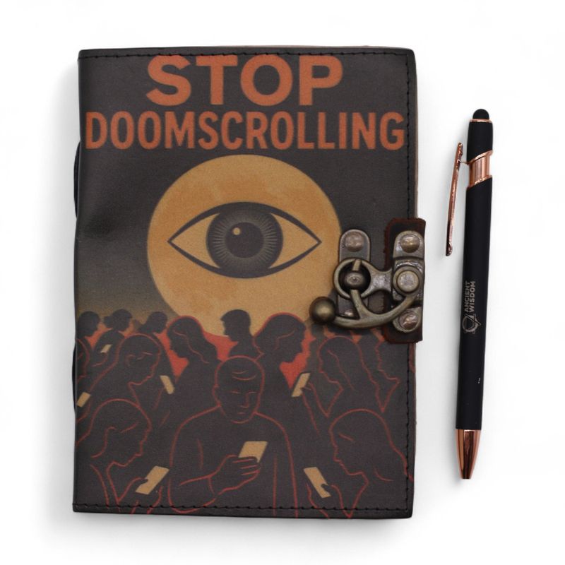 Шкіряний Блокнот із Принтом "Stop Doom Scrolling" - 200 сторінок  17,5х13 см