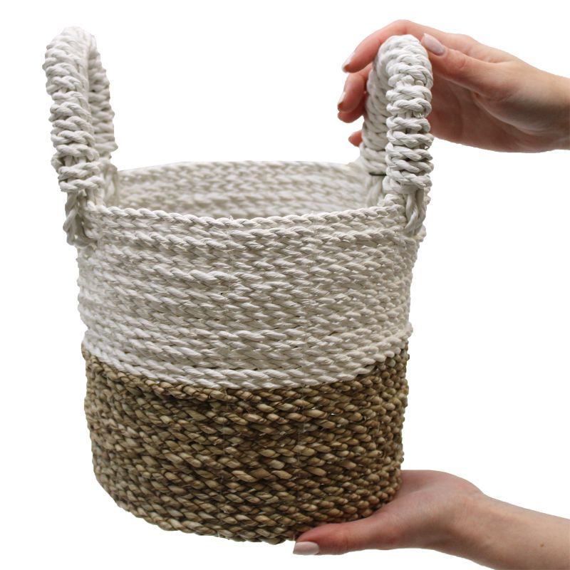 Ensemble de Paniers en Jonc de Mer - Gris Foncé / Blanc / Naturel