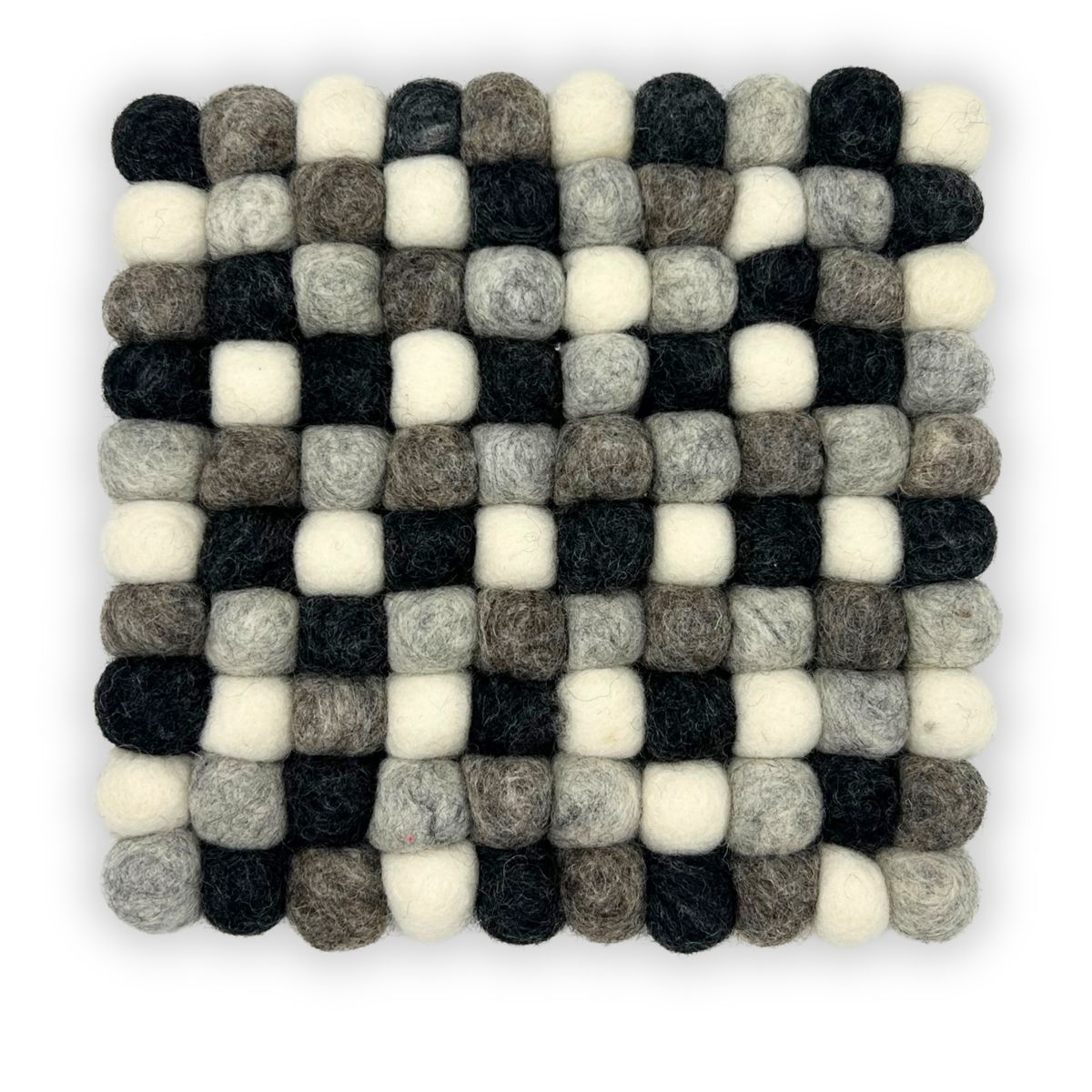 Individual quadrado com bolas de feltro - 20 cm, cinzento multicolorido