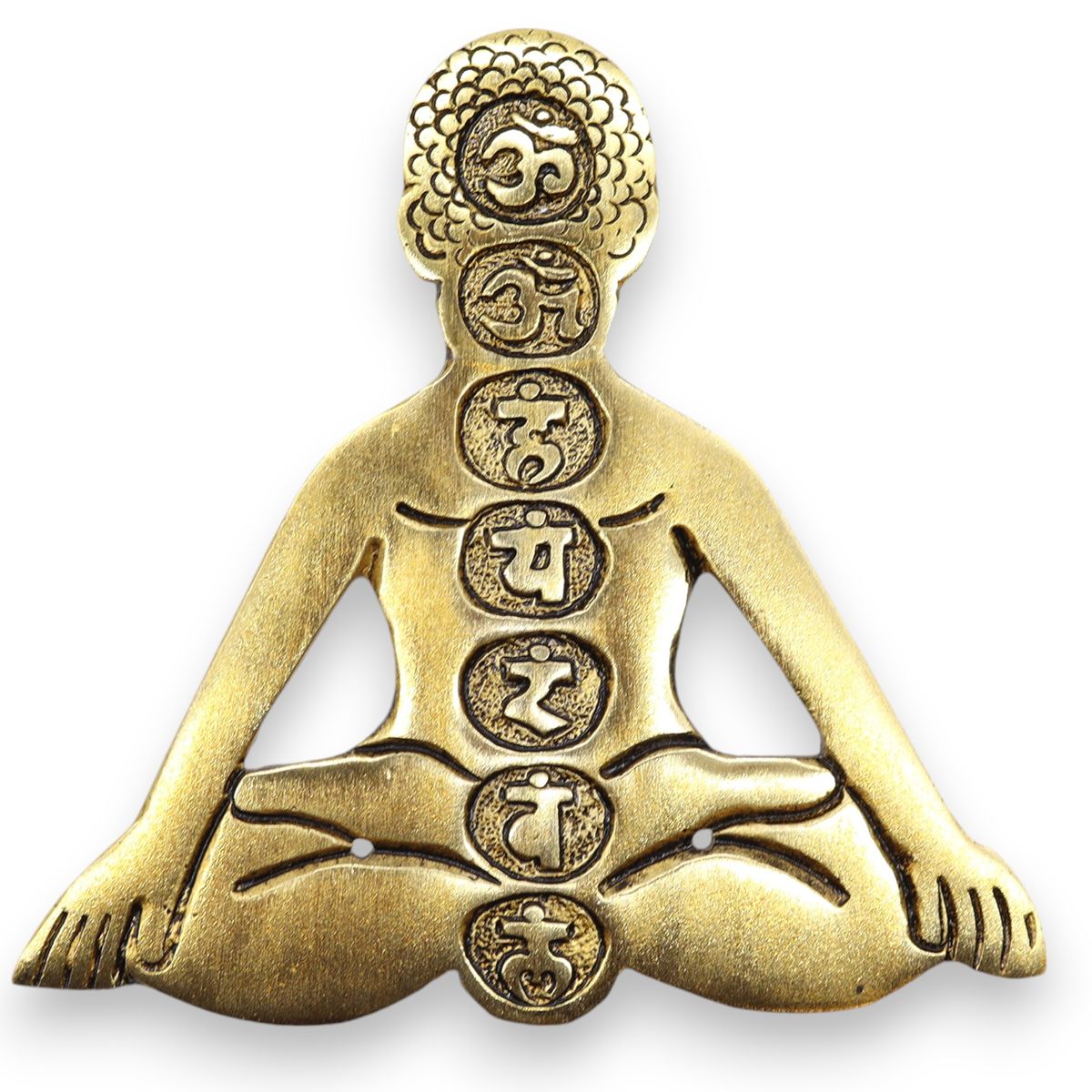 Porta-incenso Yoga Sete Chakras em alumínio dourado 12x12 cm