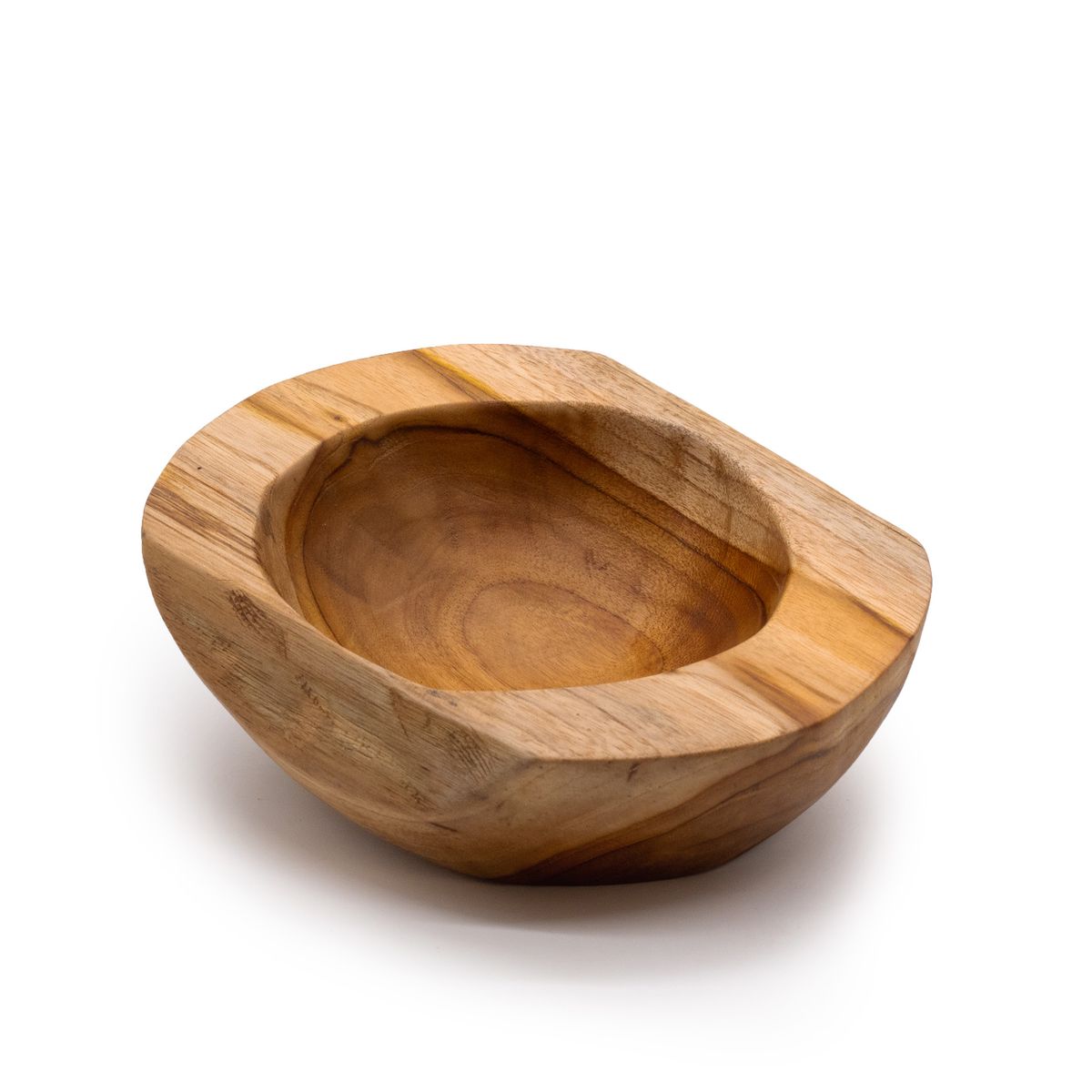 Taça média de madeira de teca com forma natural - 20x7 cm