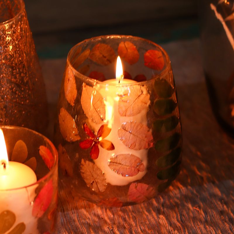 Natural Floral Glass - Vase Candle Holder - Spring - (12x11cm)