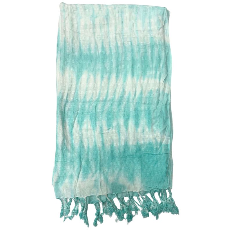Foulard  Art Boho Java -Rayures Bleu Sarcelle & Motif - 62x200 cm