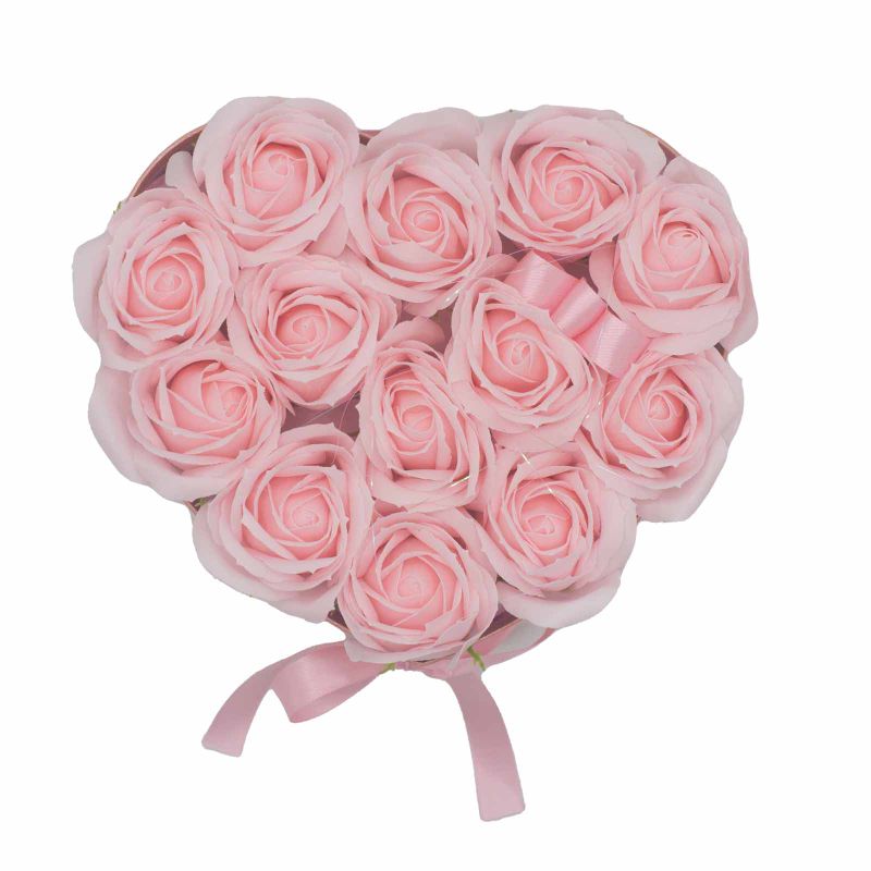 Coffret Cadeau de Fleurs de Savon - 13 Roses Roses - Coeur