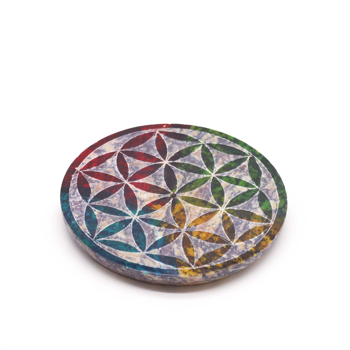 Porta-incenso Disco de Esteatita 8 cm - Flor da Vida