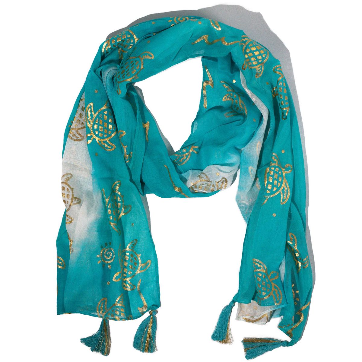Lenço de verão Nomad Sari – Estampado de tartarugas – Turquesa (180 × 50 cm)
