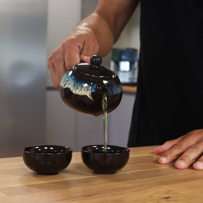 Théière en Céramique Noire - Pot et Deux Tasses