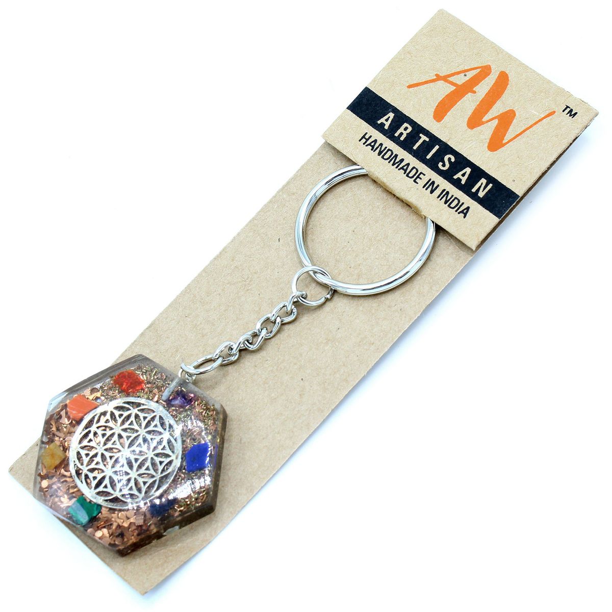 Porta-chaves de orgonite - Flor da Vida Octogonal