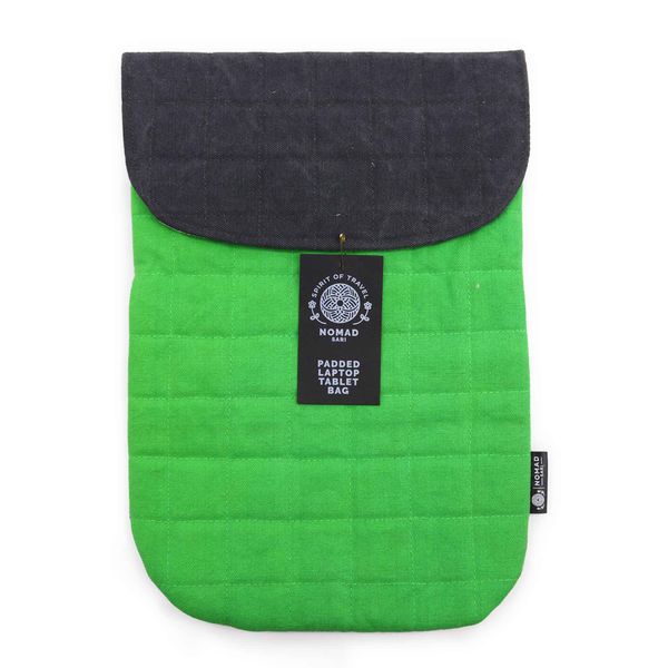 Funda acolchada para computadora portátil - Verde rana - Lavado de piedra de 14oz