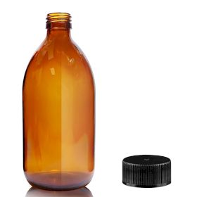 500ml Sticlă de Chihlimbar pentru Medicamente cu Capac din Plastic Negru