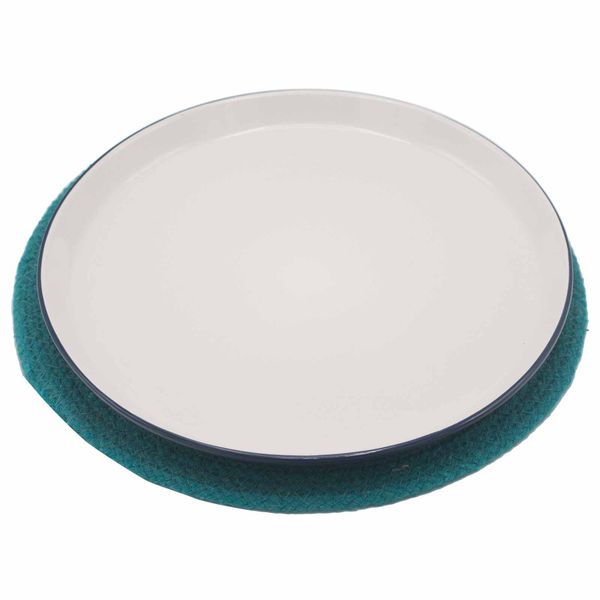 Set de Table Naturel - Jute & Coton 30cm - Bordure Bleu Sarcelle