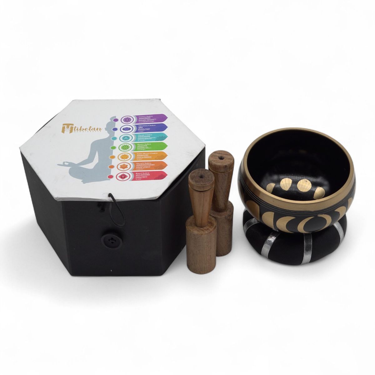 Conjunto de Taças Tibetanas - Fases Pintas - Preto 10,7 cm