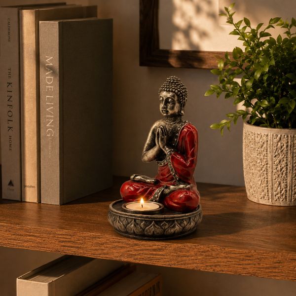 Buddha Gyertyatartó - Piros - Közepes