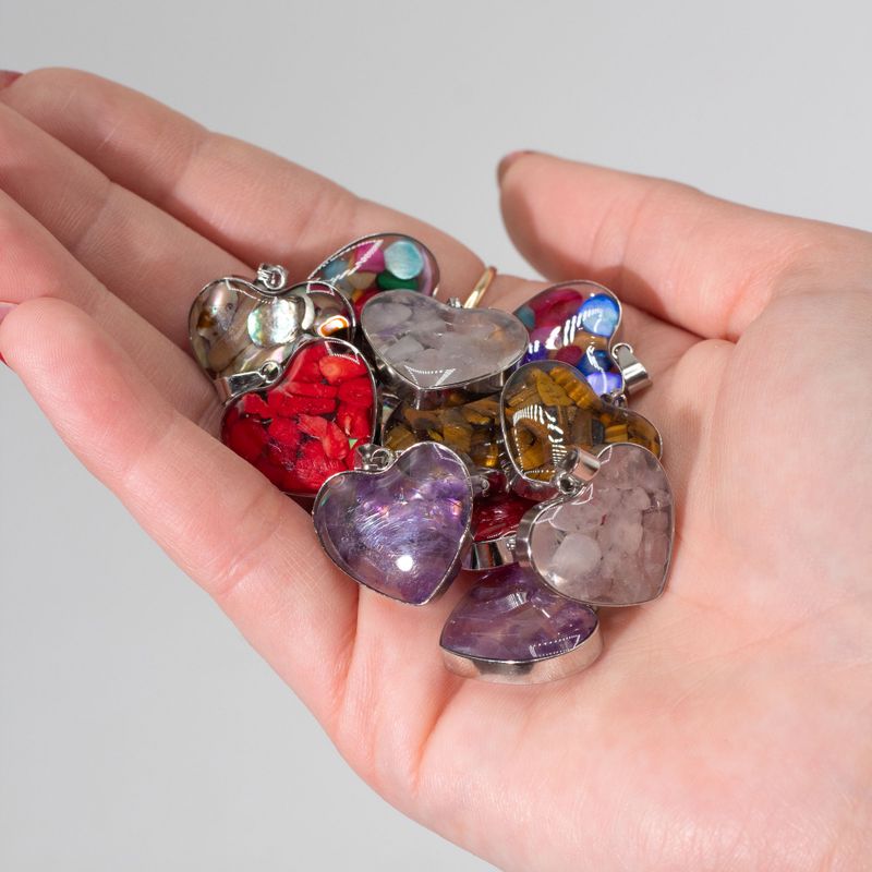 Pendentifs  Acier - 12 Pépites de Gemmes et Coquillages Assortis