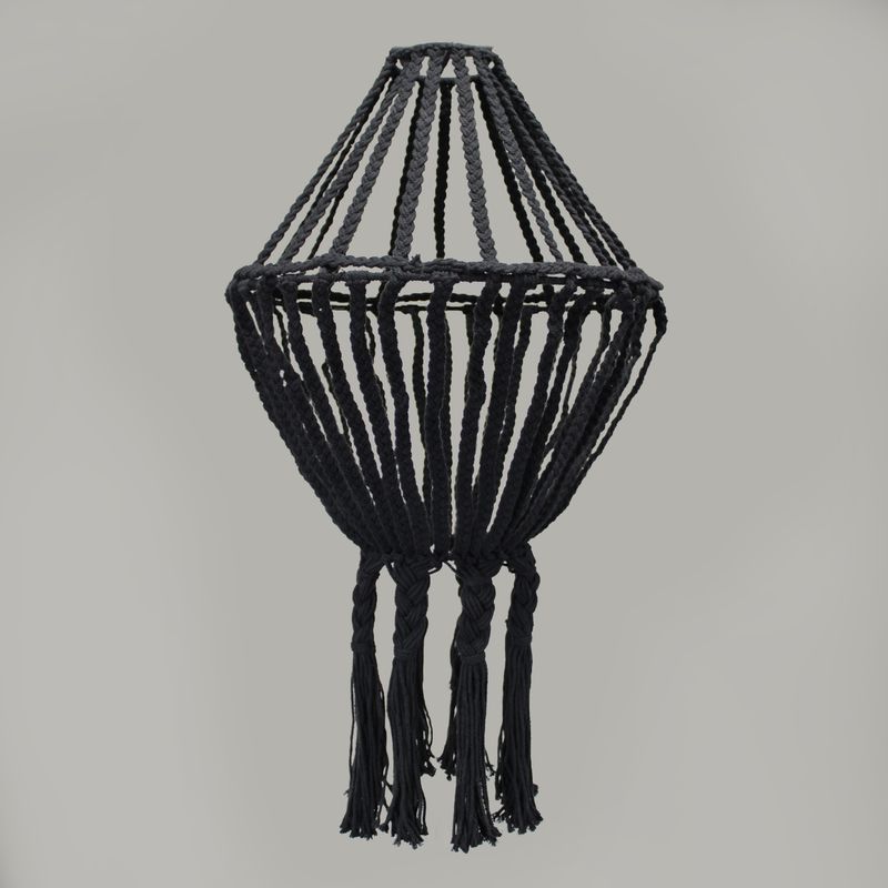 Grand Lustre Pendant en Macramé - Noir