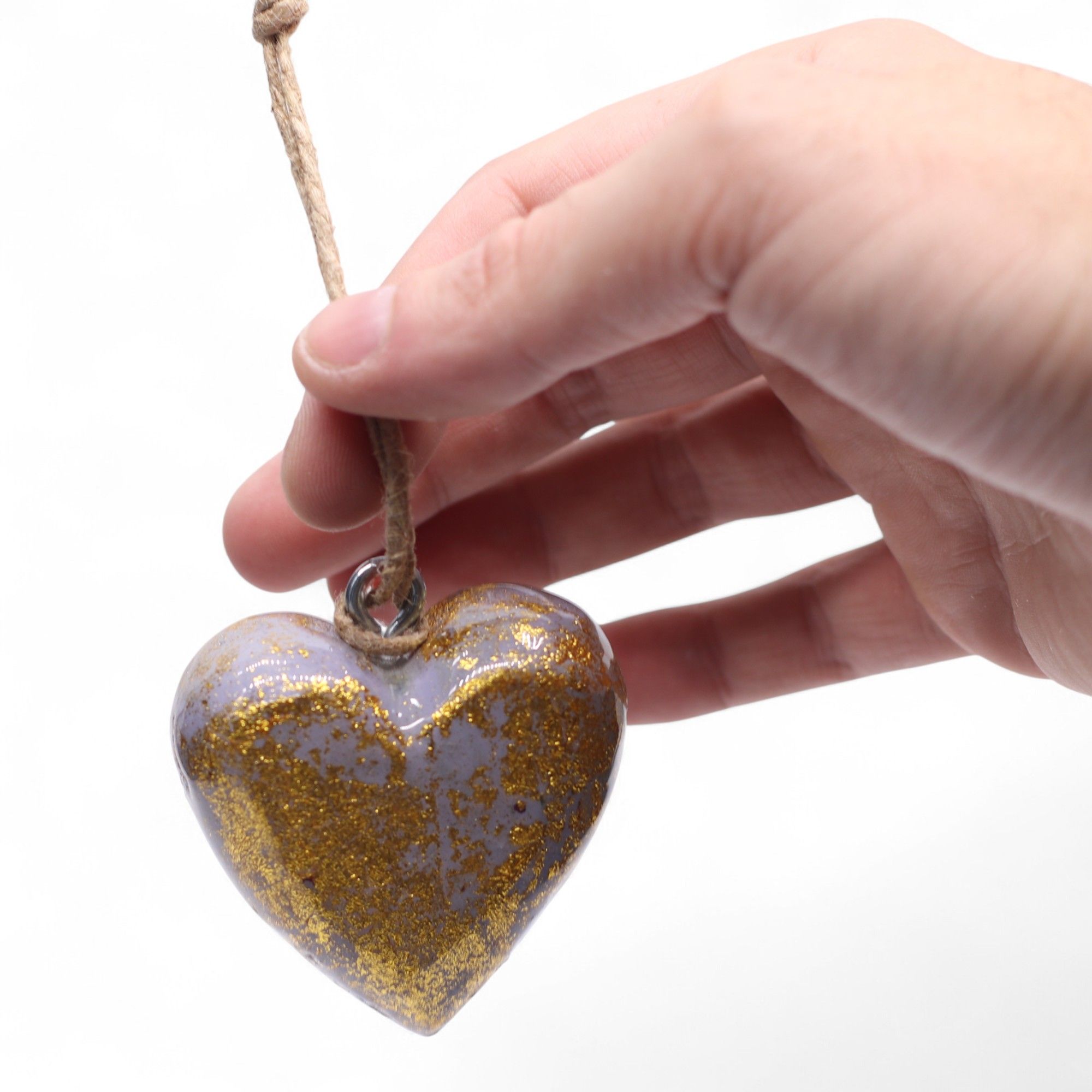 Stora Dekorativa Trähjärtan - Lavendel & Guld - i Displayburk