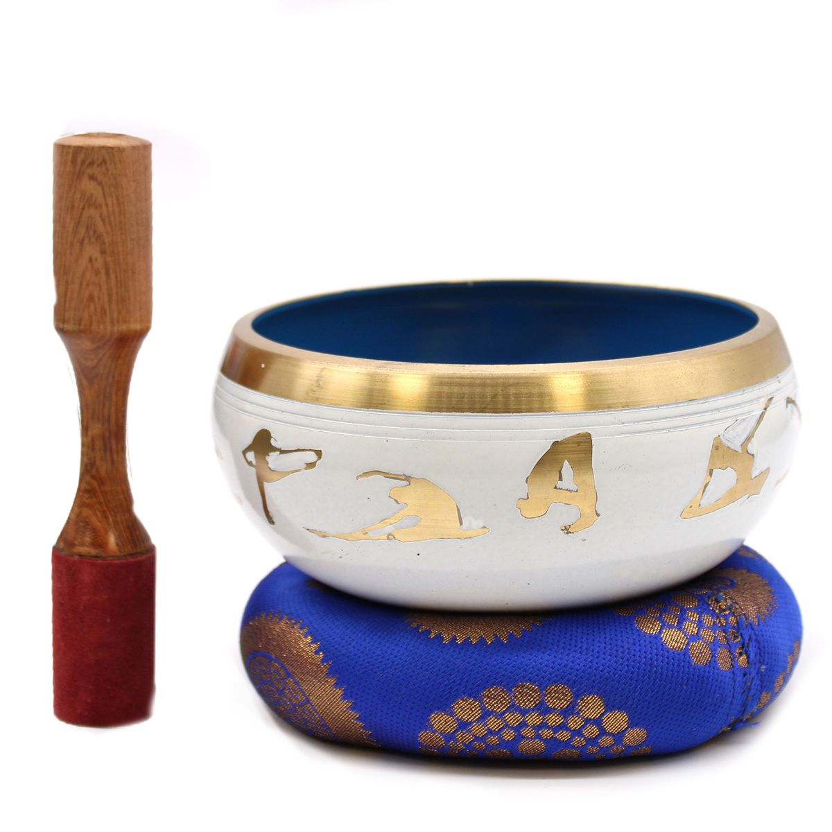 Conjunto de Taças Tibetanas Grandes - Movimentos de Yoga - Branco/Azul 14 cm