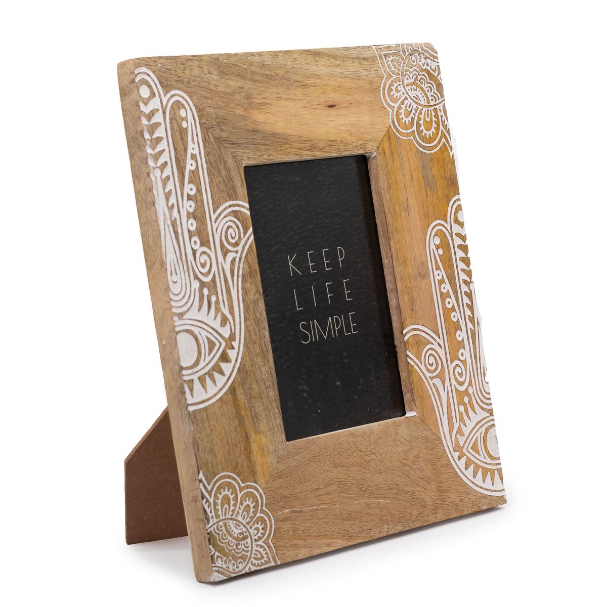 Moldura de madeira de manga (para 10x15 cm) 26x20x2 cm - Hamsa Branco
