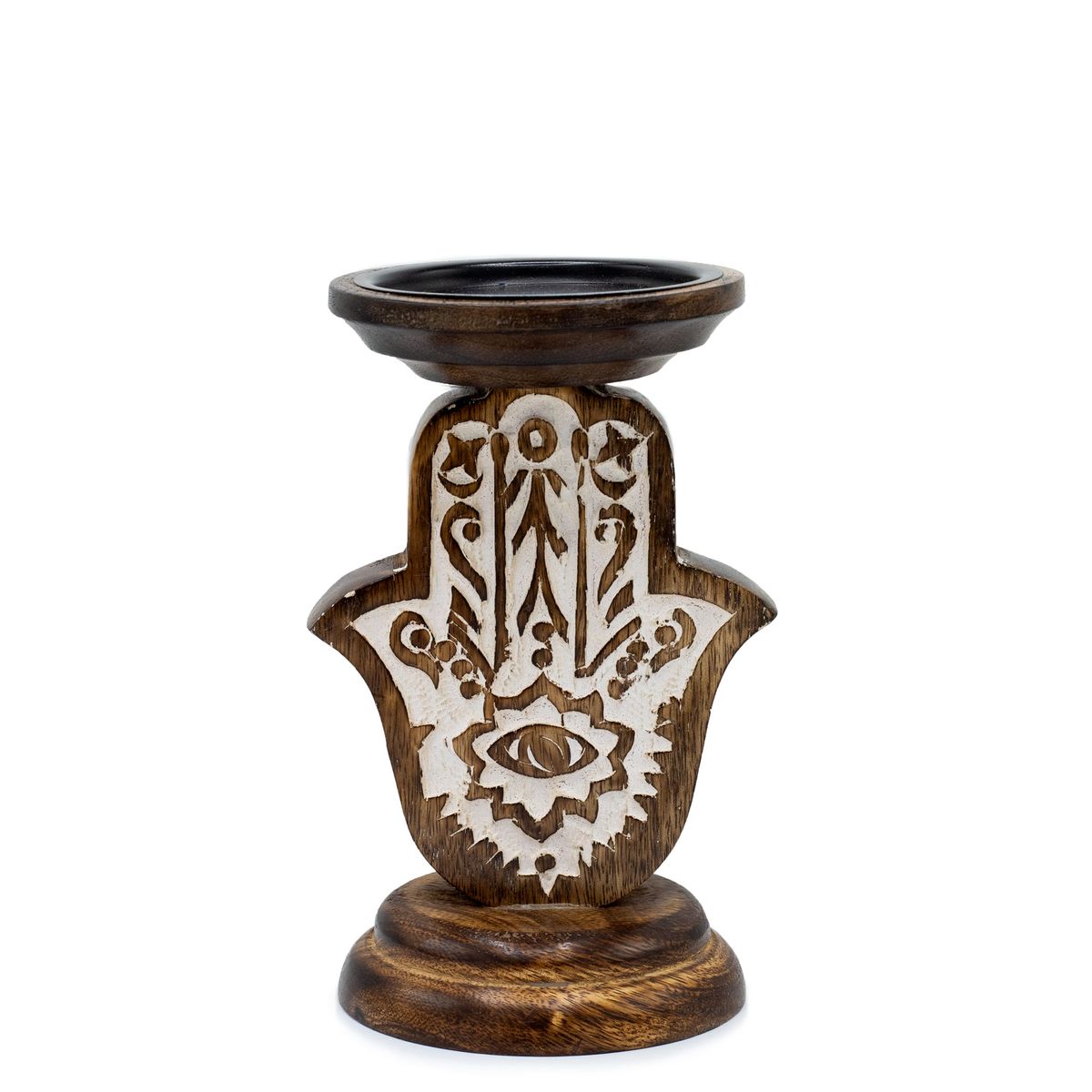 Candelabro de madeira de manga - Hamsa - Pequeno 18x11 cm