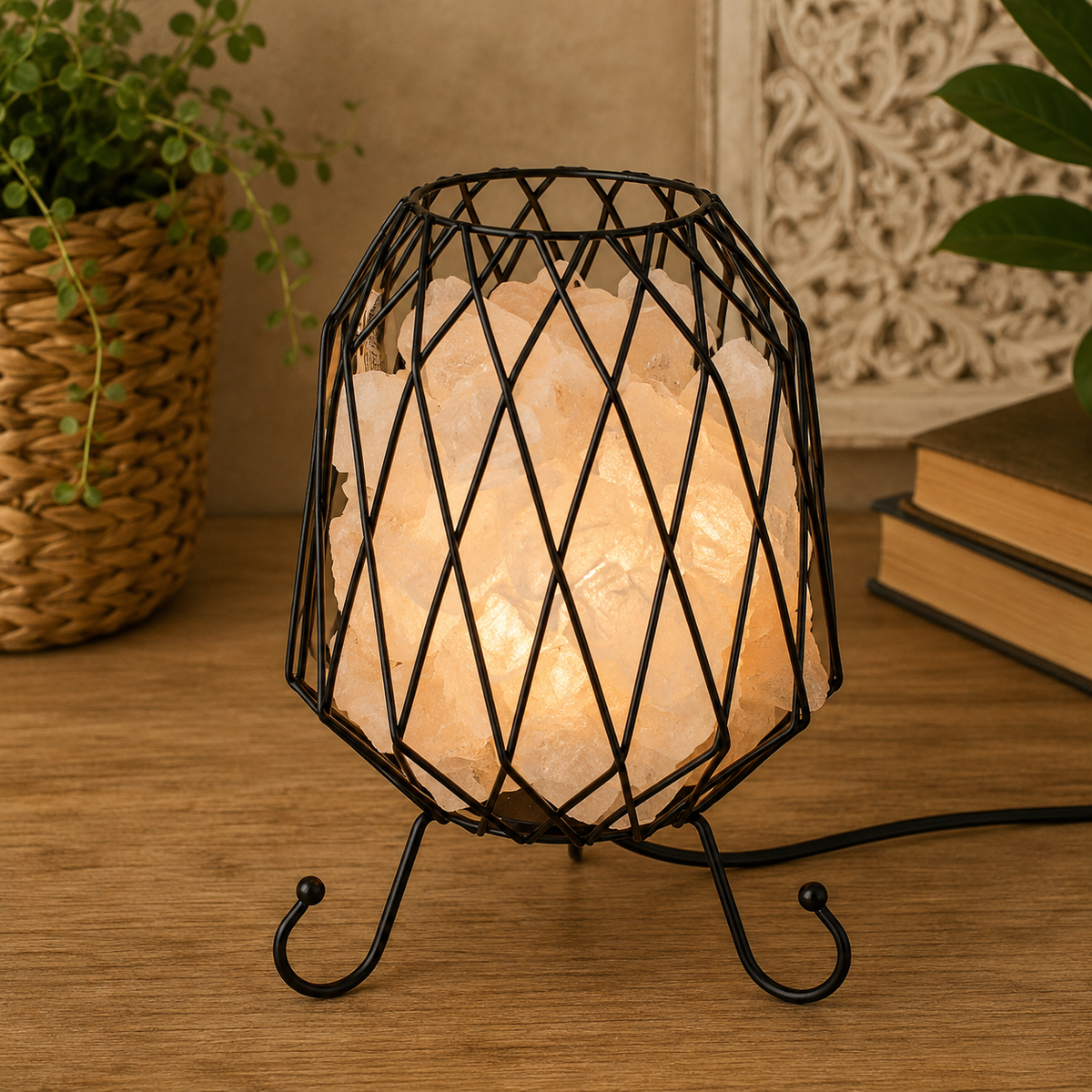 Lampe à Cristaux de Sel de l’Himalaya avec Support Métal