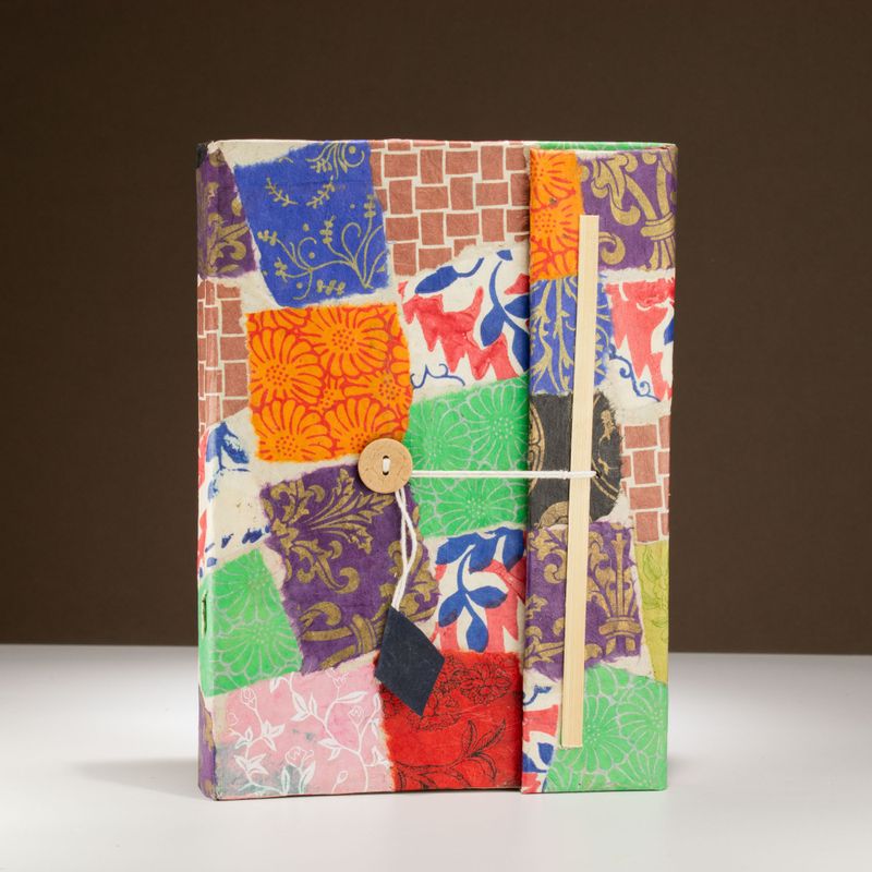 Lrg Lokta Patchwork Notebook (21x15cm) - 45 leafs - inc bookmark - Multi Colour