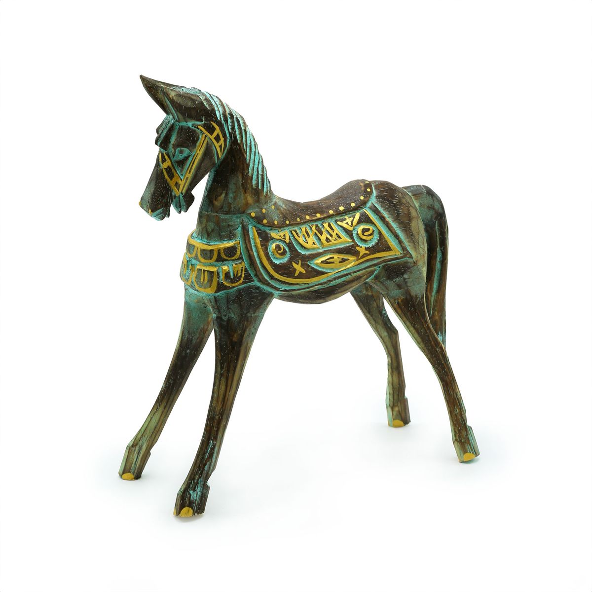 Cavalo médio dourado e turquesa 25 cm