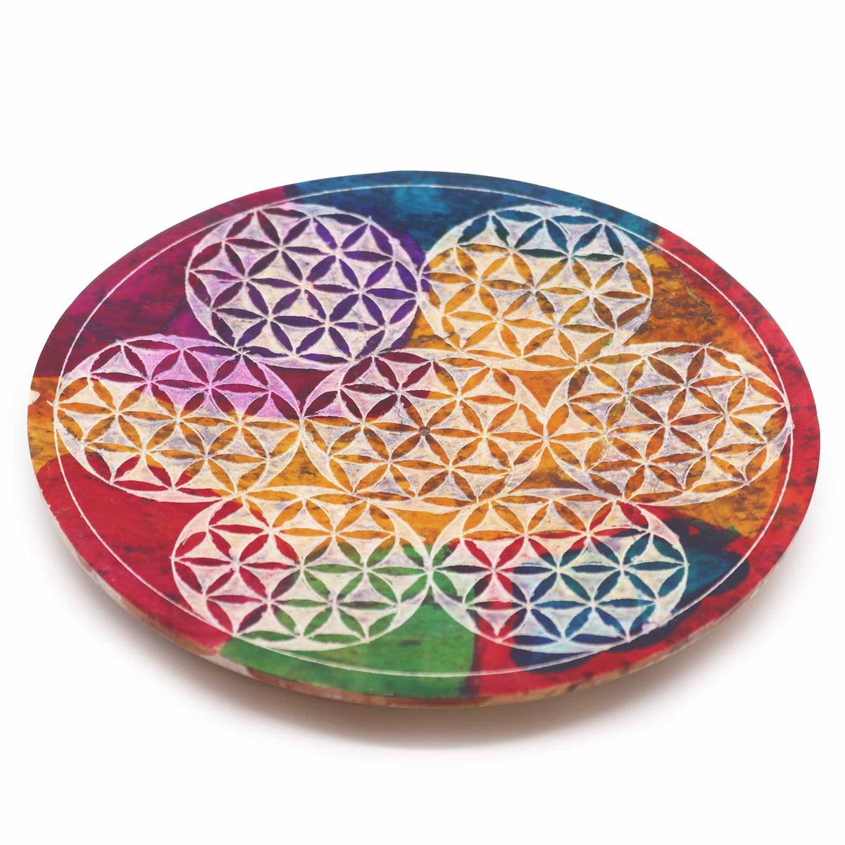 Porta-incenso Disco de Esteatita 12 cm - 7 Flores da Vida