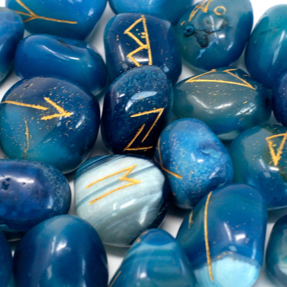 Conjunto de runas indianas em saquinhos - Ônix azul