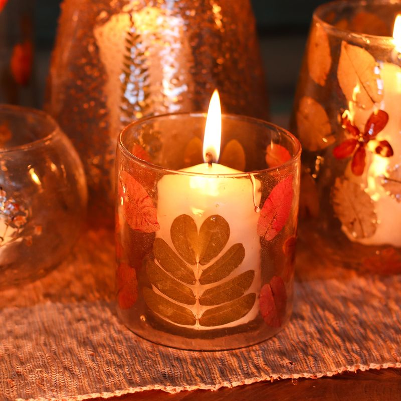Natural Floral Glass - Straight Candle Holder - Spring -  (8x8cm)