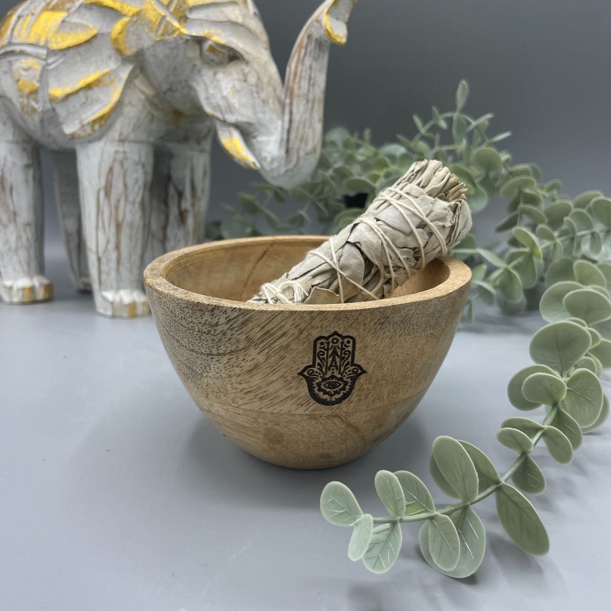 Taça de madeira para oferendas e rituais - Hamsa - 11x7 cm