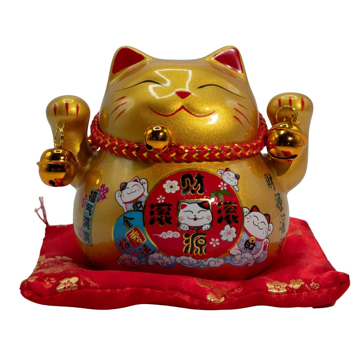 Meia-lata de cerâmica com Gato da Sorte - Dourado sobre almofada