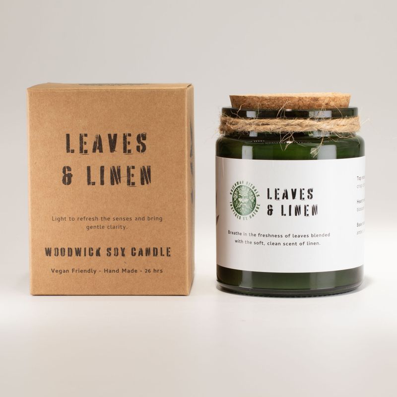 Woodwick Soy Candle - Leaves and Linen