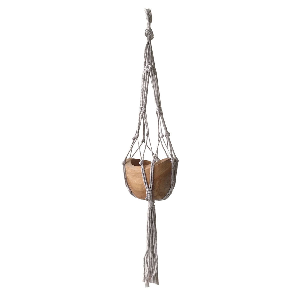 Porta-vaso de macramé em forma de gota pequena - Bege - 75 cm