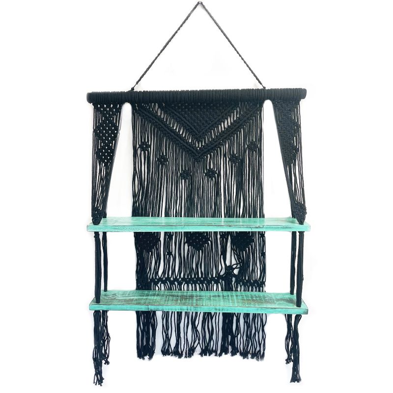 Étagères Suspendues en Macramé Noir - Turquoise