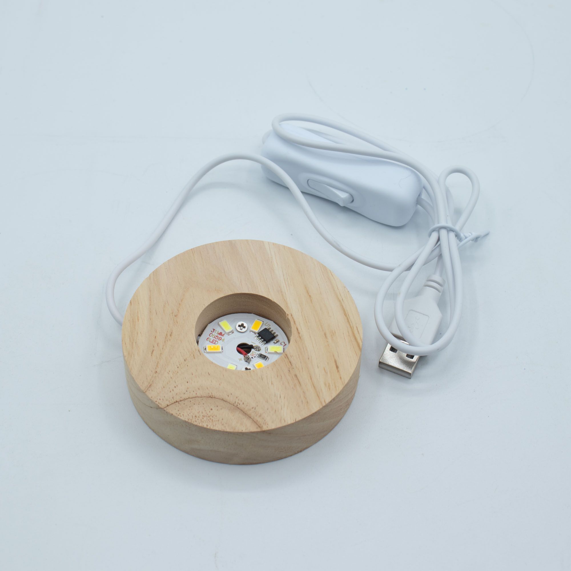 Base USB LED de Madeira Redonda 8 cm - Frio/Quente/Luz do Dia