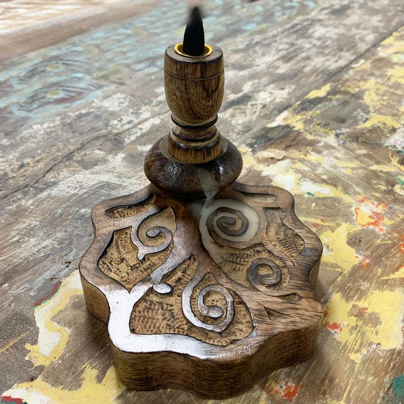 Petit Brûleur à reflux en bois de manguier - Arbre de Vie