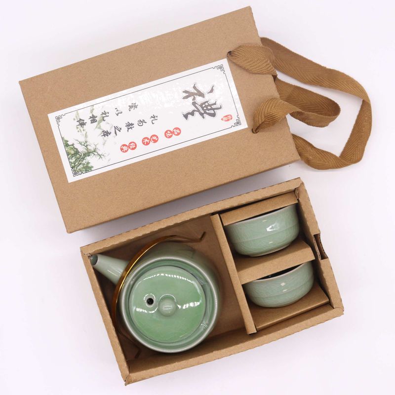 Ensemble de théière en jade aux herbes - Pot et deux tasses